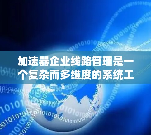 加速器企业线路管理是一个复杂而多维度的系统工程，涵盖了硬件、软件、网络、安全等多个方面。以下是对加速器企业线路管理的详细分析和总结